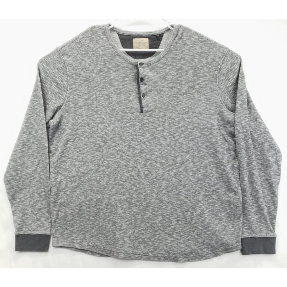 Lucky Brand Sweater Mens 2XL Gray Henley 100% Cotton Long Sleeve Classic